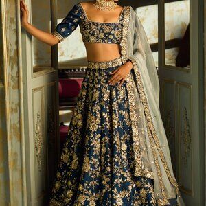 Dark Blue Embroidered Lehenga